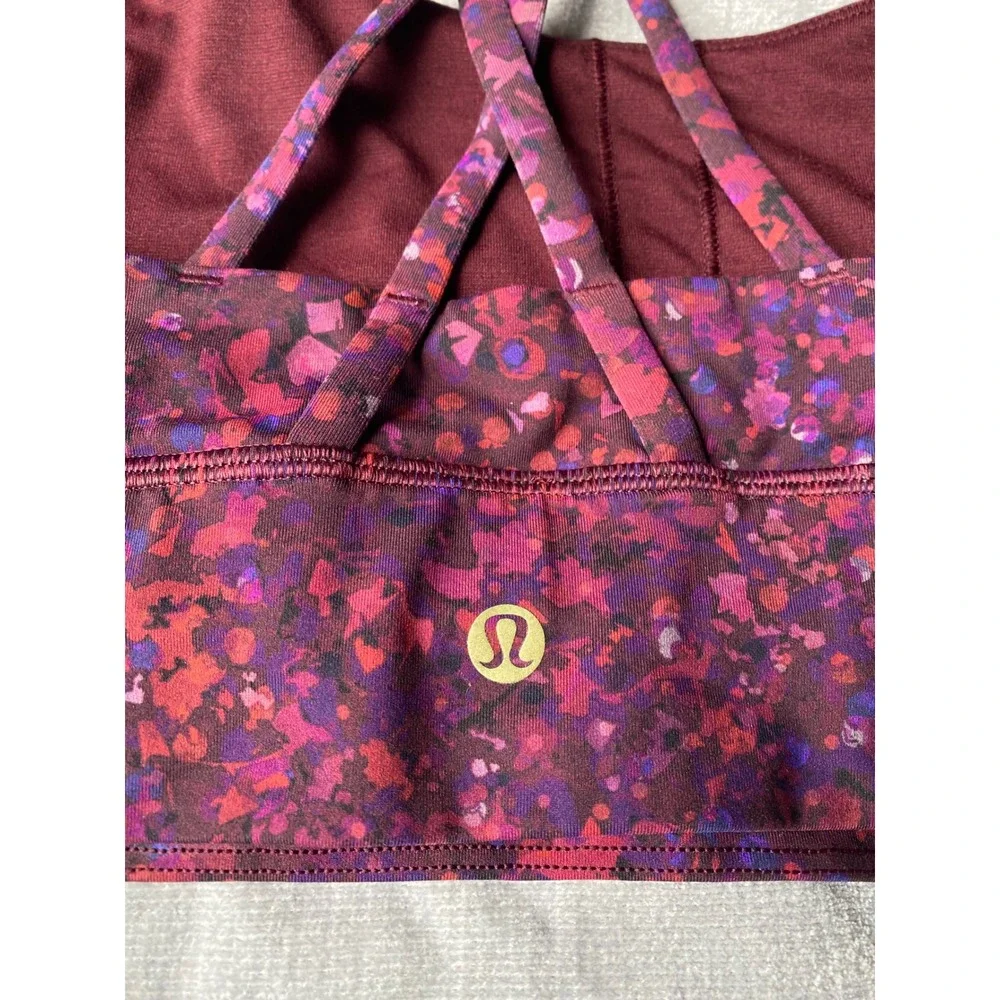 Lululemon Energy Bra Long Line Floral Confetti Ruby Purple Strappy Sports Bra 4